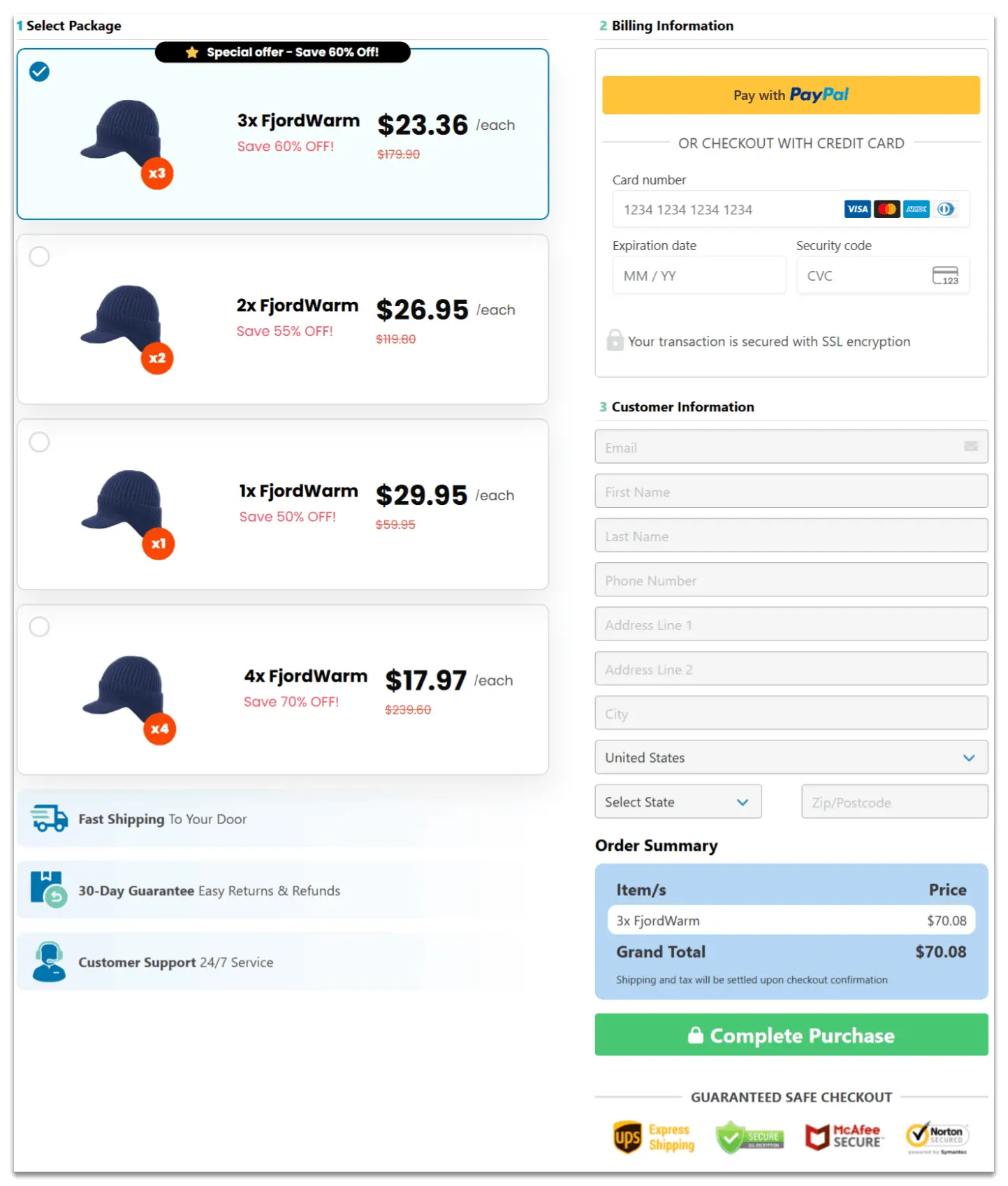 Fjordwarm Secure Checkout Page